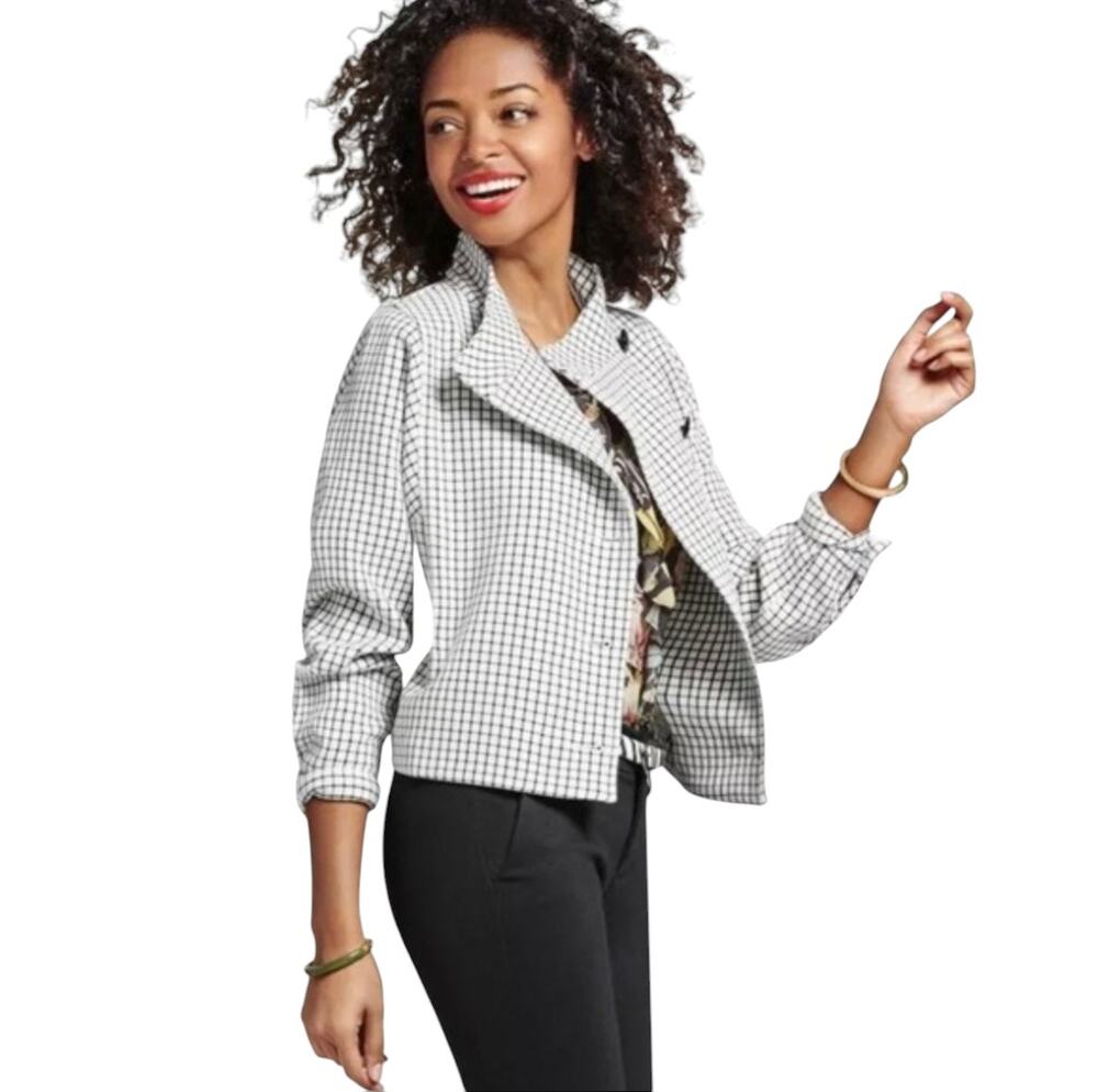 Cabi White Plaid Black Windowpane Blazer Jacket